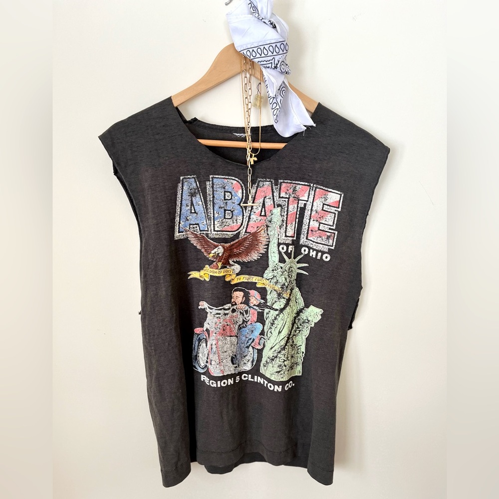 Distressed Vintage Cut-Off Moto Tee.